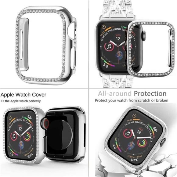 Silver Rhinestone Bling Apple Watch Band+ Case main image 4